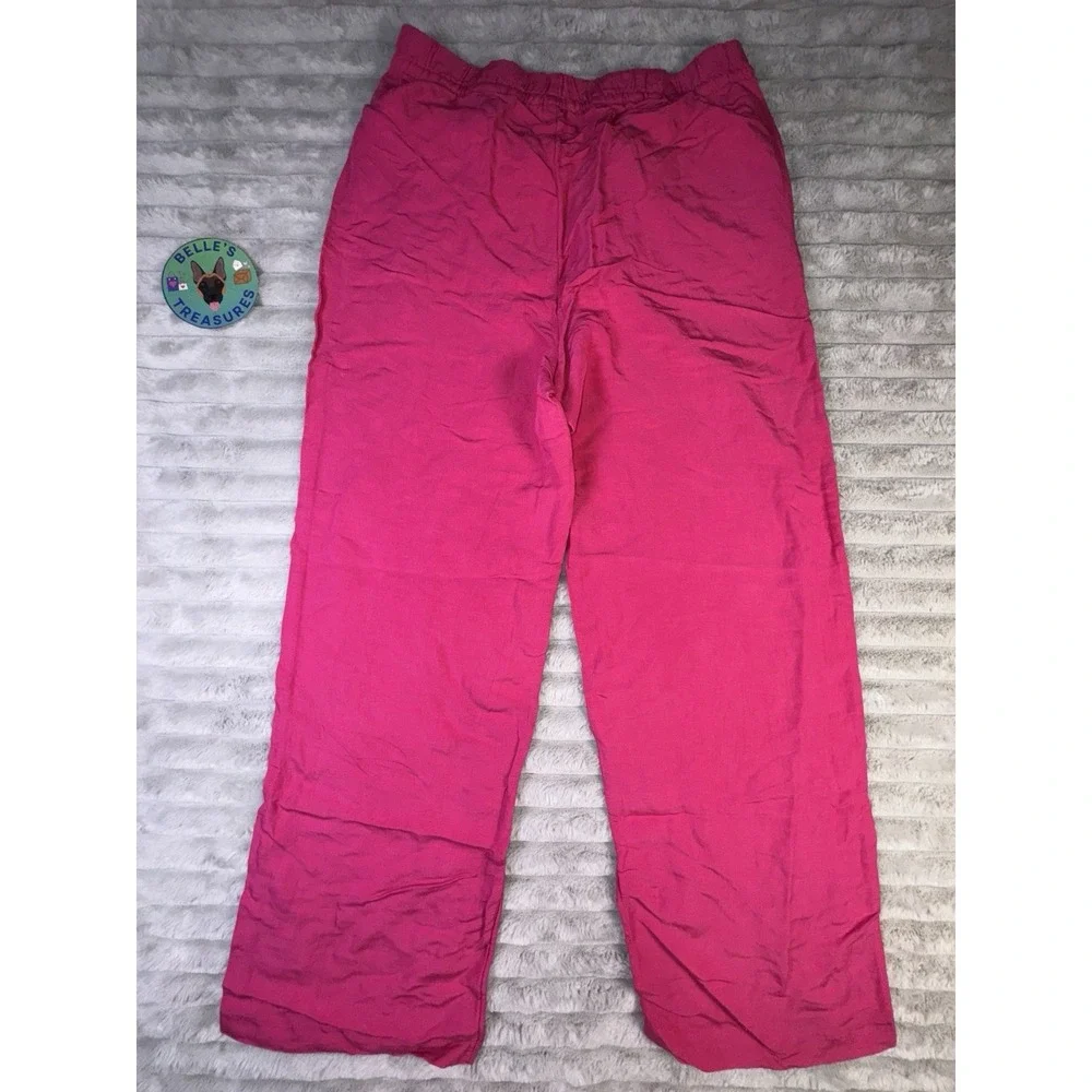 H&M Pants‎ Medium Barbie Pink Linen Blend Wide Leg Casual Summer Lounge Trousers
